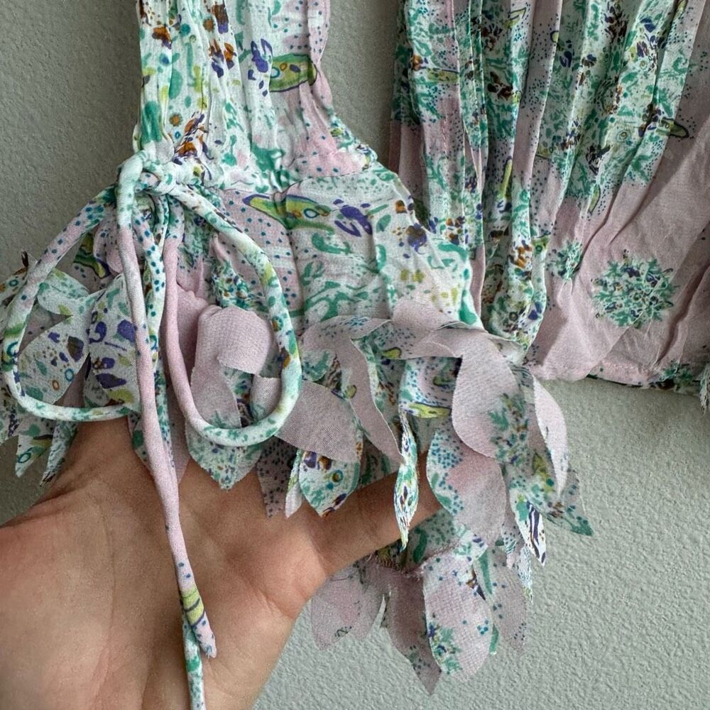 Vtg Y2K Fairy Victorian Size XS Romantic Coquette Sheer Tie Front Top Boho Pink - Picture 2 of 7